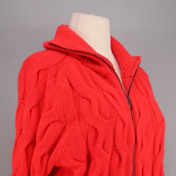 NWT ANN TAYLOR Zip-Up Cable Sweater Jacket Vibrant Red Size L - Picture 6 of 12